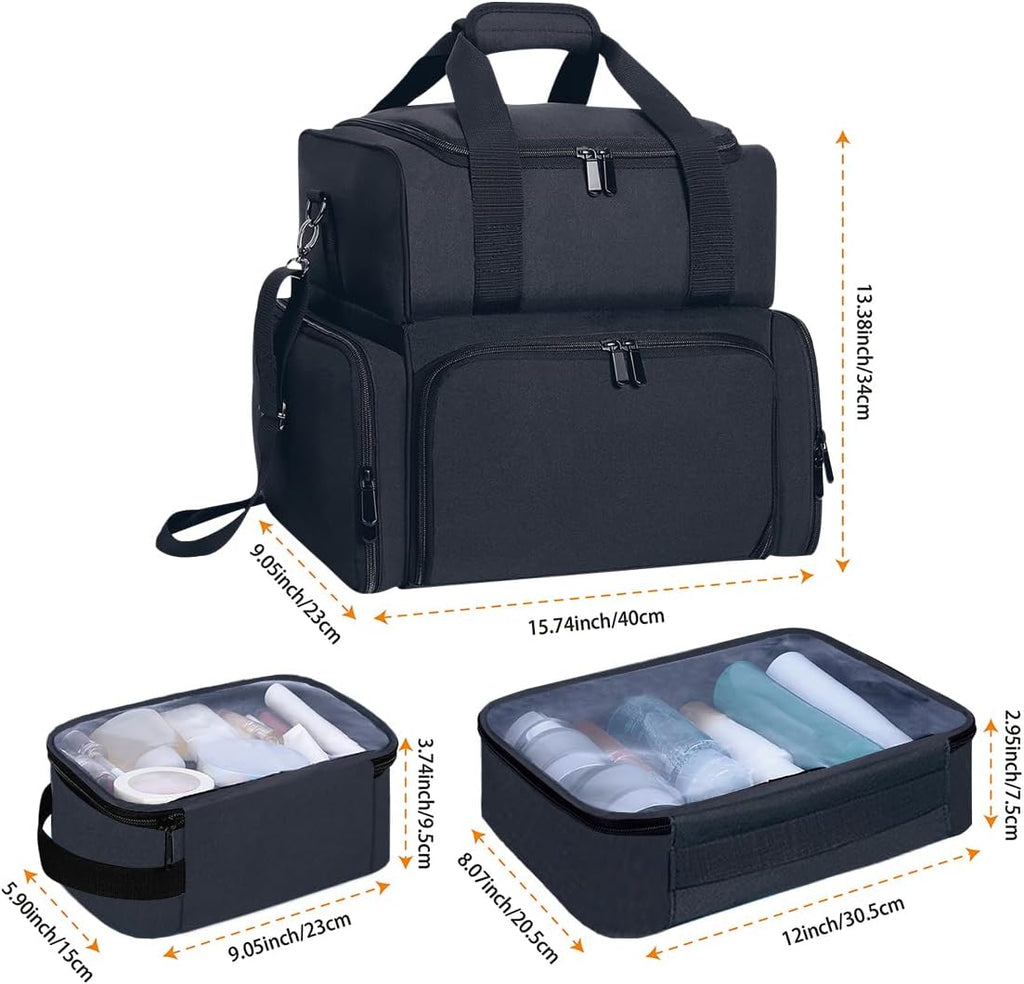 Large Makeup Bag with 3 Removable Case and 2 Removable Dividers,Black