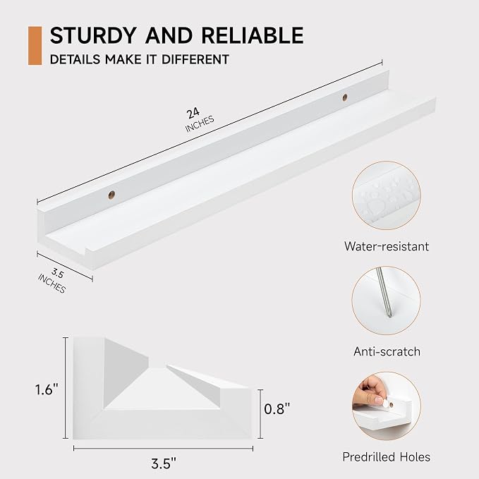Fun Memories Picture Ledge Shelf, 24 Inch Floating Shelves Set of 2, Nursery - Image 3