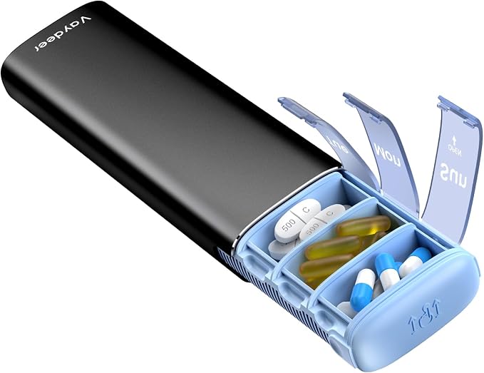 Vaydeer Metal Travel Pill Organizer – Compact Weekly Pill Box by Vaydeer