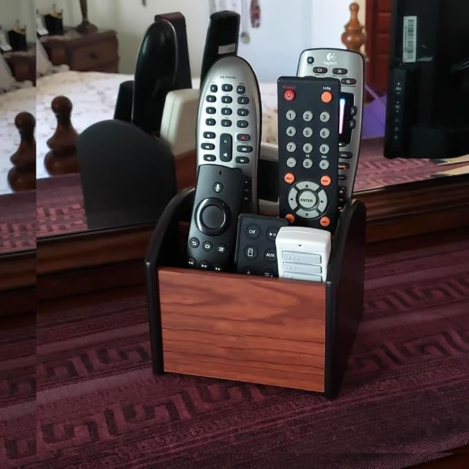 Coideal Remote Control Holder Caddy Wood, Rotating Wooden Pen Pencil Holder - Image 2