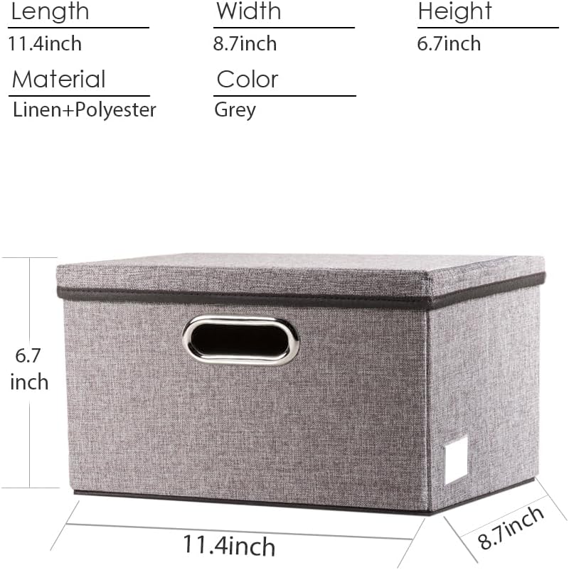 Storage Bins with Lids [3-Pack] Linen Fabric Foldable Storage Boxes