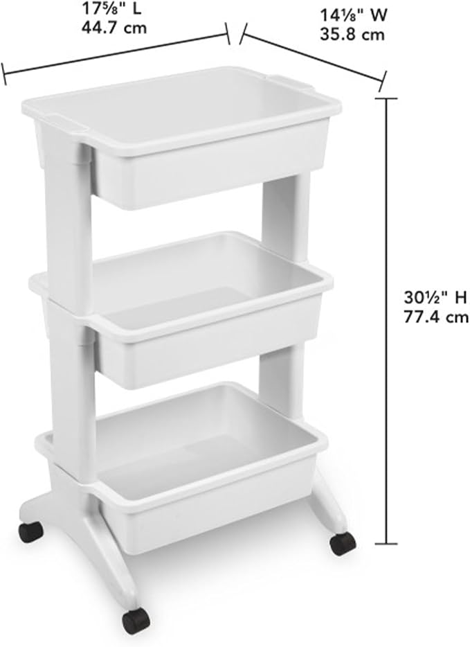 Sterilite 3 Tier Utility Cart Portable Storage Open Bin Organizer - Image 3