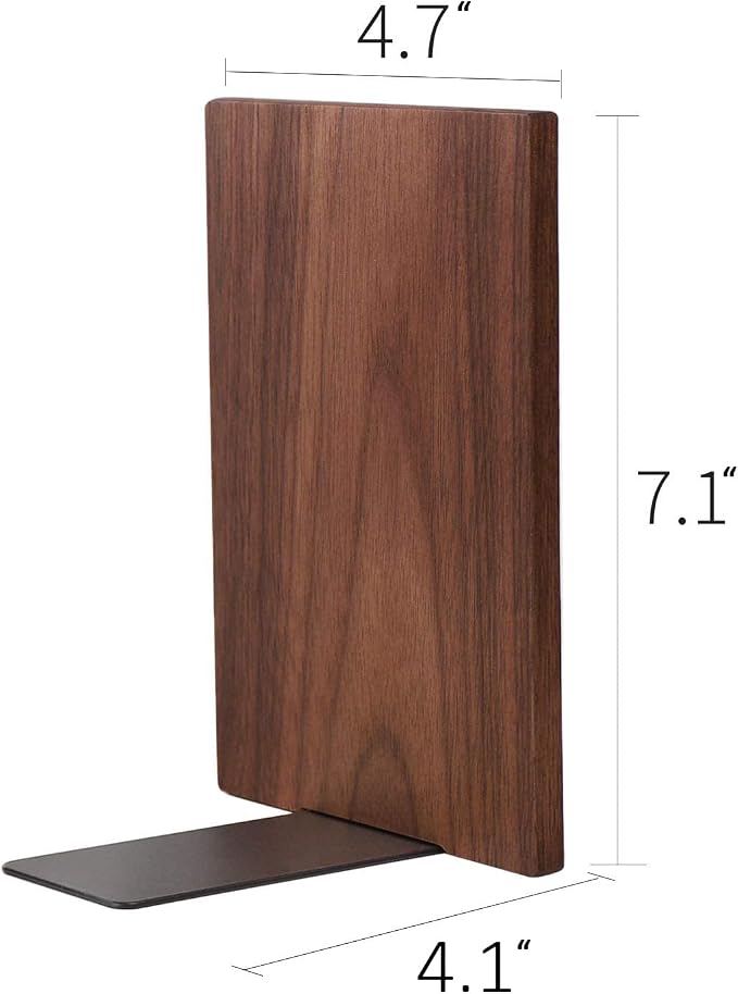 Muso Wood Handmade Walnut Book Ends, Non-Skid Bookends - Image 6