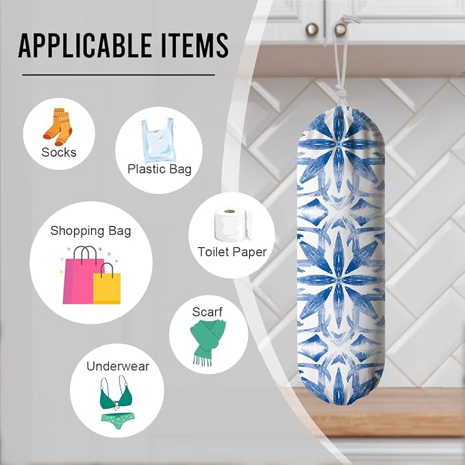 Navy Blue Plastic Bag Holder, Reusable Grocery Bags Holder, Wall Mount Trash - Image 3