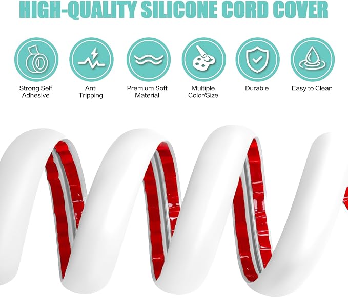 Floor Cord Cover Self Adhesive Cord Hider, 10FT Cable Management, Extension - Image 3