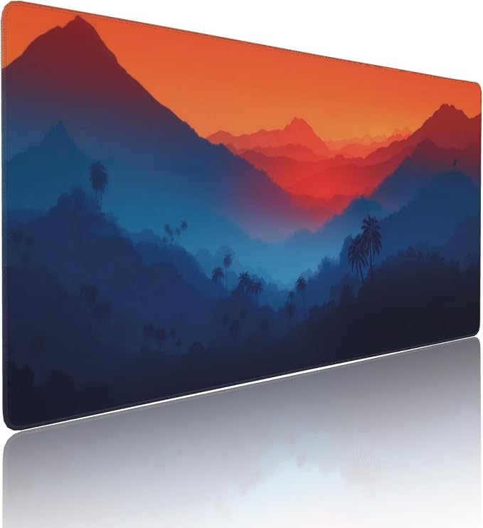 Twilight Mountain Palm Trees Large Mouse Pad, Vintage Aesthetic Gaming Desk Mat - Image 2