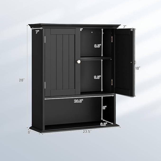 Tangkula Bathroom Wall Cabinet, Wooden Hanging Storage Cabinet - Image 3
