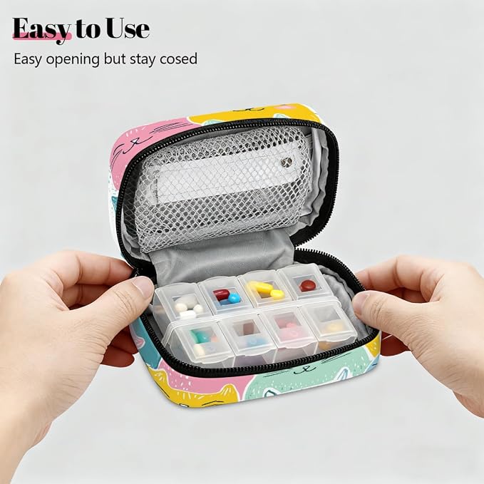 Colorful Cartoon Cute Cats Pill Organizer Travel Medicine Case - Image 3