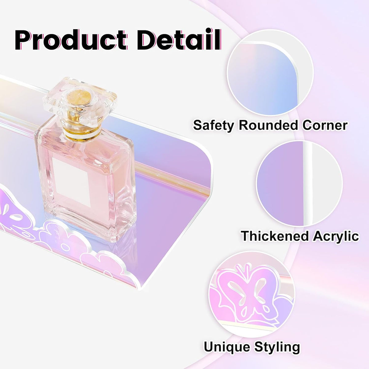 4 Pack Floating Shelves for Wall 15.7" Adhesive Iridescent Acrylic