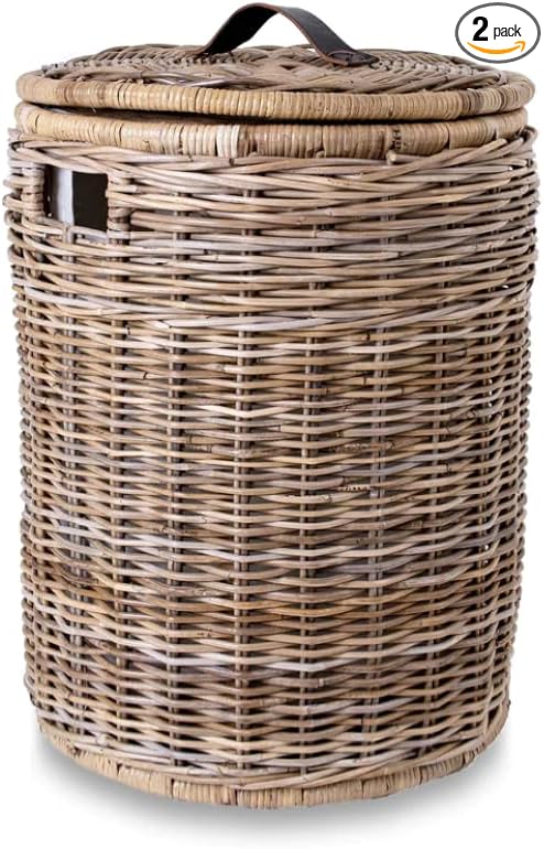 The Basket Lady Round Wicker Laundry Hamper, 19 in Dia x 25 in H, Serene Grey… by TheBasketLady