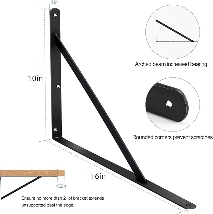 12 Pack L16 x H 10" Black Heavy Duty Shelf Brackets - Image 2