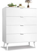 WLIVE 4 Drawer Dresser for Bedroom, Wooden White Tall Dresser, Modern Dressers by WLIVE