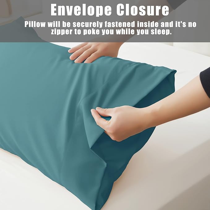 Teal Pillow Cases Queen Size 2 Pack, Bamboo Rayon Cooling Pillowcases - Image 5