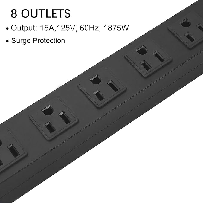 3Pack Metal 8 Outlet Mountable Power Strip, Wall Mount Outlet Heavy Duty - Image 5