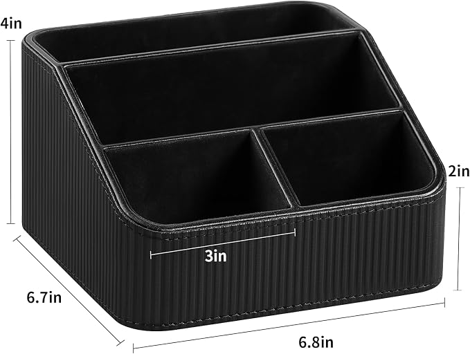 Remote Control Holder with 4 Compartments, PU Leather Small Nightstand Organizer - Image 7