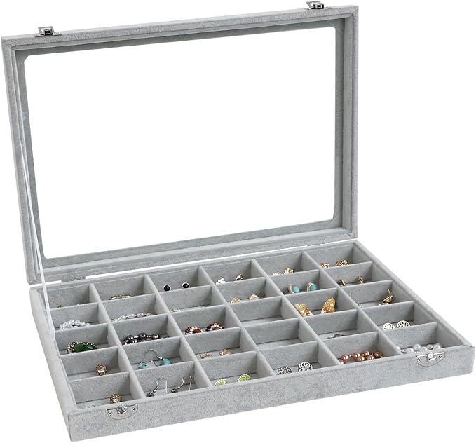 Wudygirl 30 Grid Jewelry Organizer Velvet Jewelry Box Jewelry Tray by Wudygirl