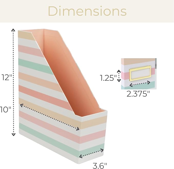 BLU MONACO Set of 4 Foldable Magazine Holders in Pastel Stripes | Cardboard - Image 7