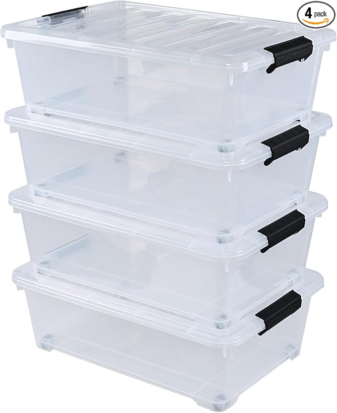 4-Pack 20 L Clear Underbed Storage Container, Plastic Under Bed Storage Box by Esdiplot