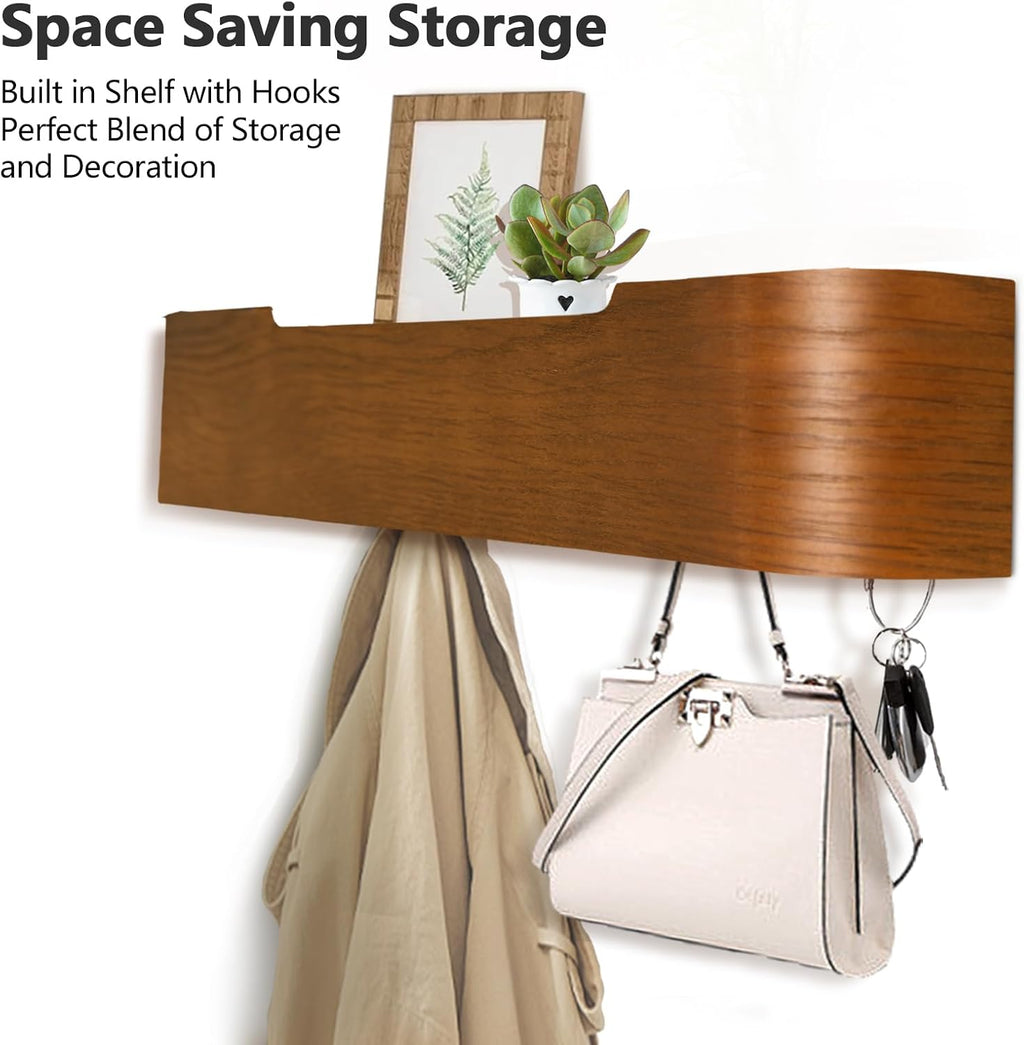 Coat Rack Wall Mount with Hidden Hooks Modern Key Holder Wood Entryway