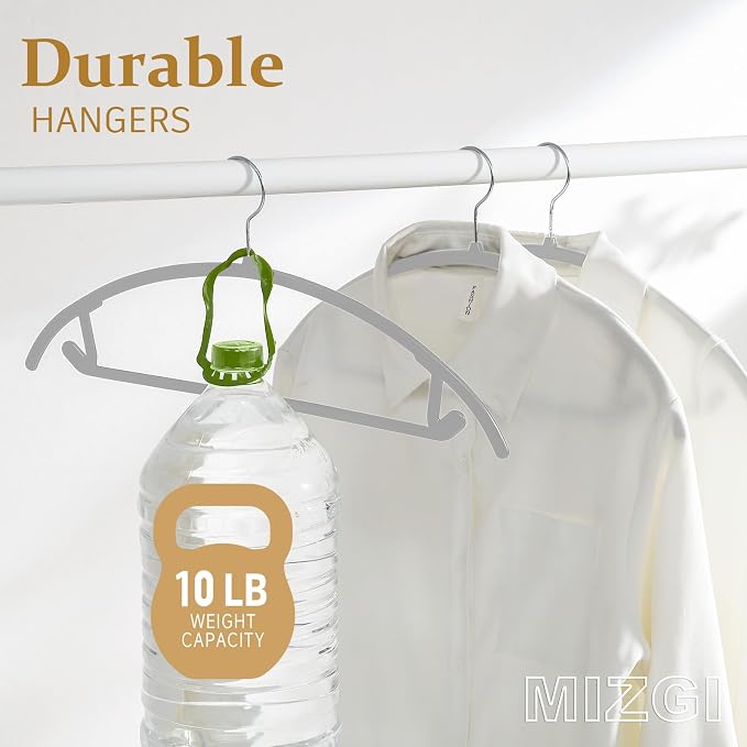 MIZGI Premium Plastic Hangers Heavyduty- Gray No Shoulder Bump Suit Hangers - Image 5