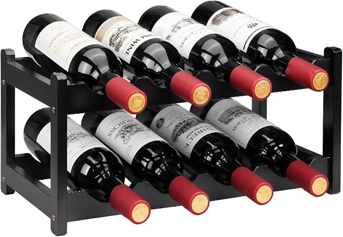 Wine Rack 8 Bottle 2-Tier Eco-Friendly Bamboo Wine Storage Easy-Assembly by Homevany