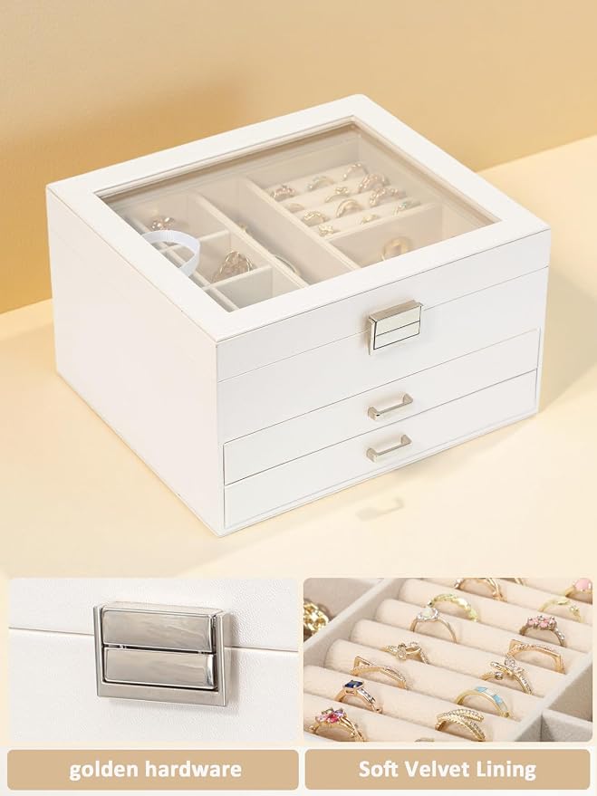 Clear Lid Jewelry Box, 3 Layers Jewelry Organizer Large Multi-Functional - Image 2