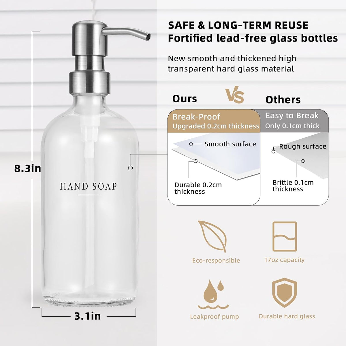 Glass Soap Dispenser - Dish Hand Soap Dispenser Set for Kitchen