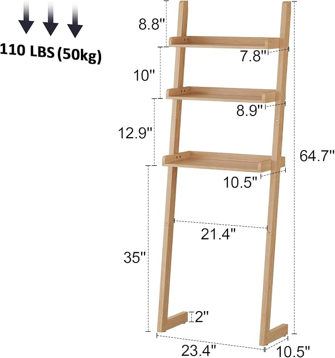 Over The Toilet Storage Shelf Wood, 3-Tier Above Toilet Organizer Rack - Image 2