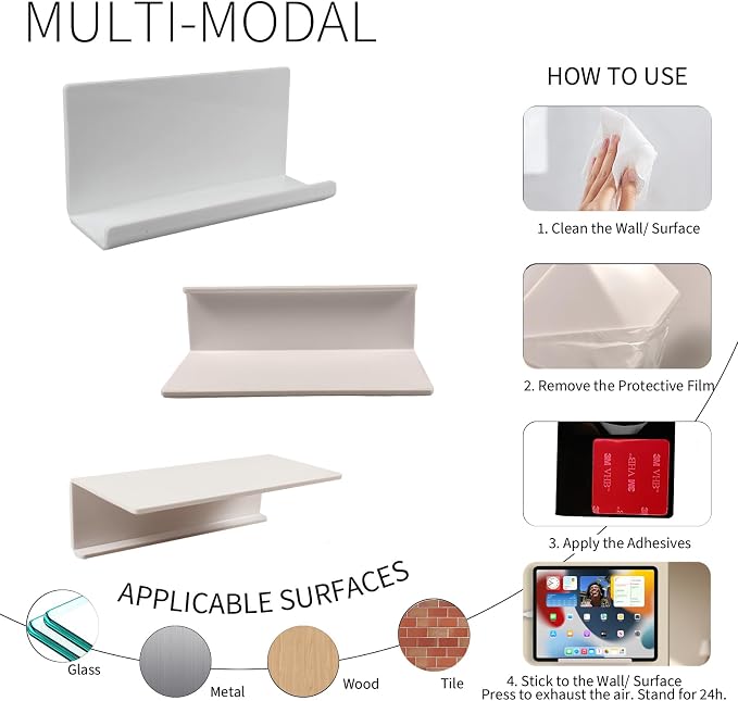 2pcs Acrylic Phone Holder Small Adhesive Shelfs, Minimalist Stick On Shelves - Image 3