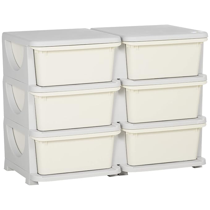 Qaba 3 Tier Kids Storage Unit, 6 Drawer Chest Toy Organizer Plastic Bins by Qaba