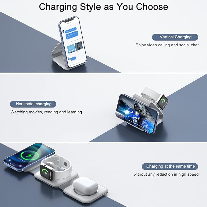 Wireless Charger 3 in 1, RTOPS Magnetic Travel Wireless Charging Station - Image 2