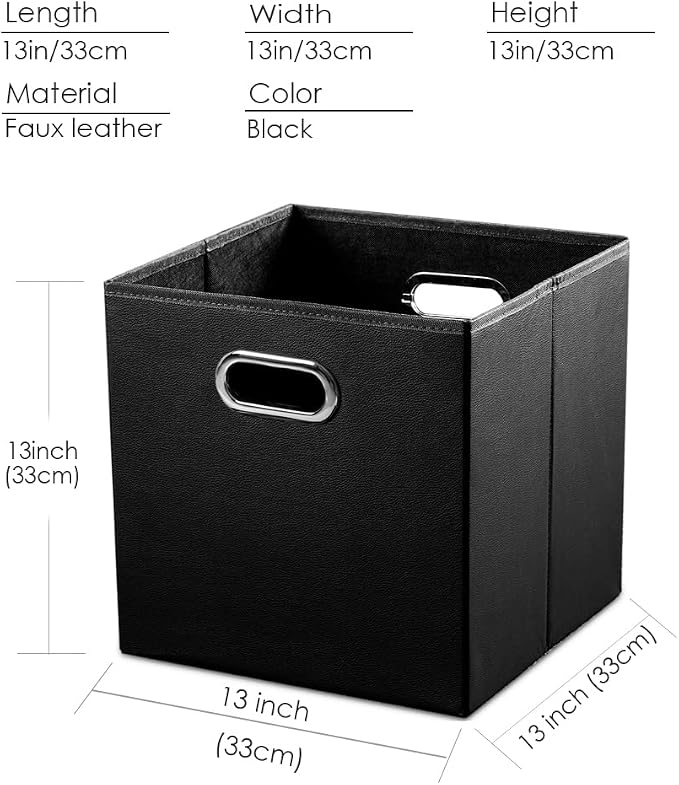 PRANDOM Leather Foldable Cube Storage Bins 13x13 inch Fabric Storage Baskets - Image 6