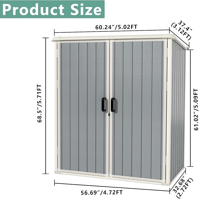 Aoxun Outdoor Storage Shed 5 x 3FT, Resin Shed - Image 3