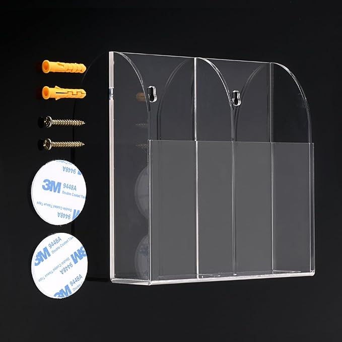 Hipiwe Wall Mount Remote Control Holder Clear Acrylic Media Organizer Storage - Image 2