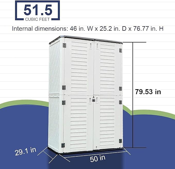 KINYING Outdoor Storage Shed Waterproof, Resin Vertical Storage Cabinet - Image 6