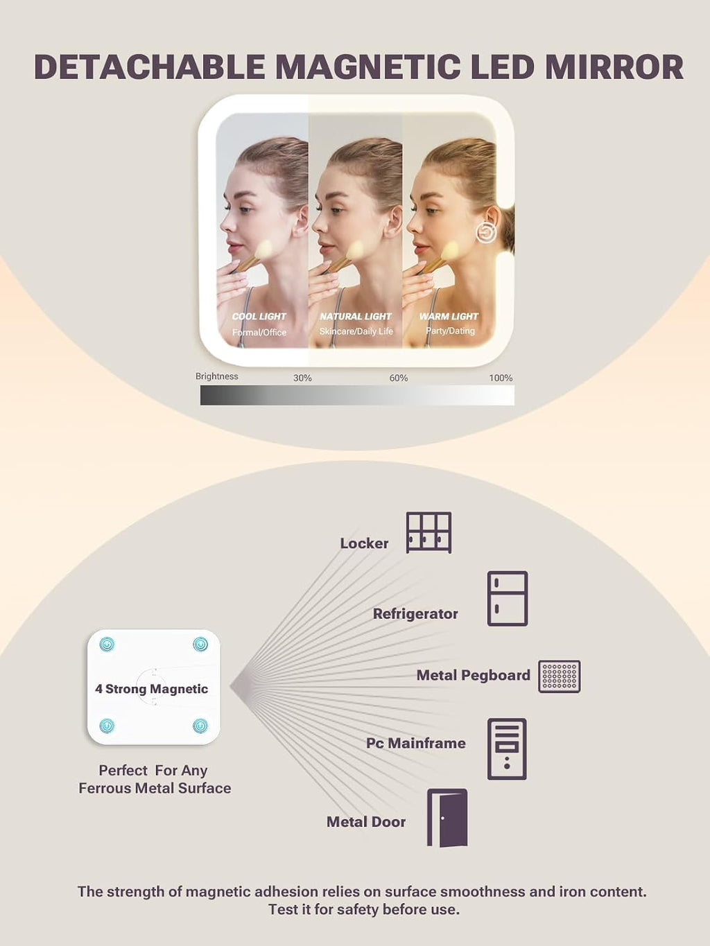 Makeup Box with Detachable Magnetic LED Mirror, Travel Train Case