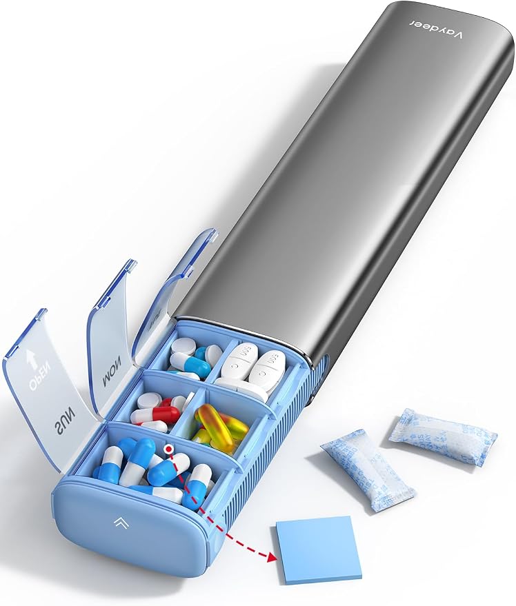 VAYDEER Metal Weekly Pill Organizer – Moisture-Proof Travel Pill Organizer by Vaydeer
