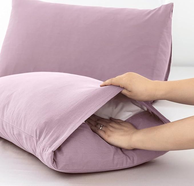 MooMee Bedding Pillowcases Pack of 2 100% Washed Cotton Linen Like Textured - Image 4
