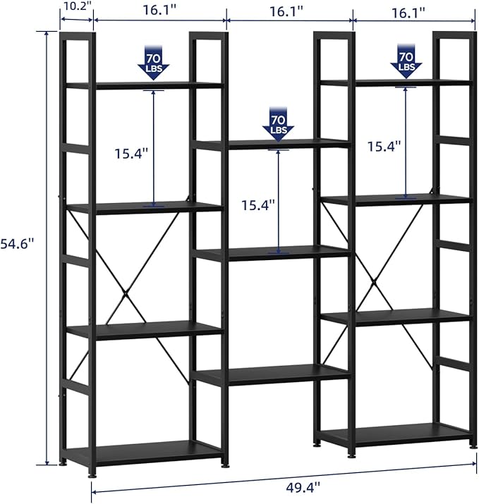 NUMENN Triple Column 4 Tier Bookshelf, Bookcase - Image 3
