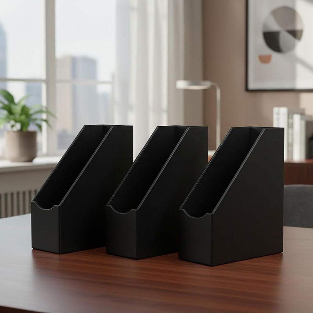 Leatherrette Magazine File Holder, Black