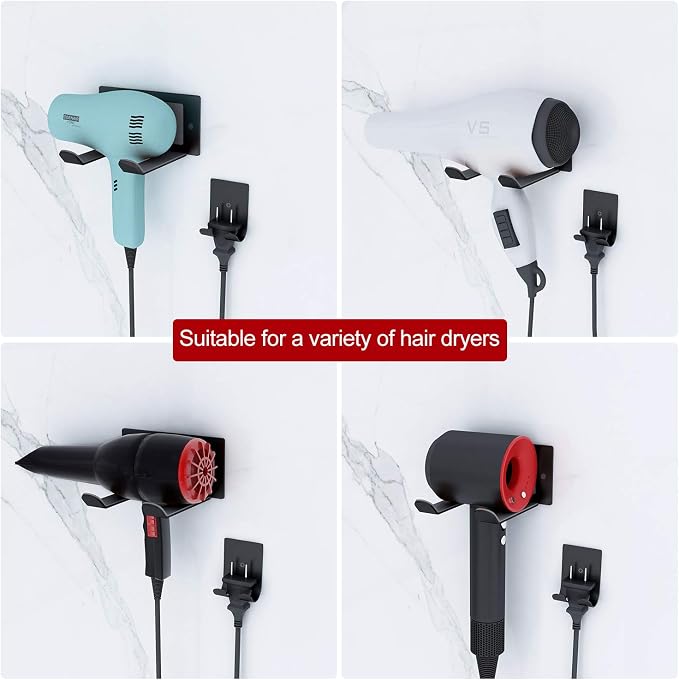 FLE Hair Dryer Holder, Blow Dryer Holder Wall Mounted Fit - Image 3