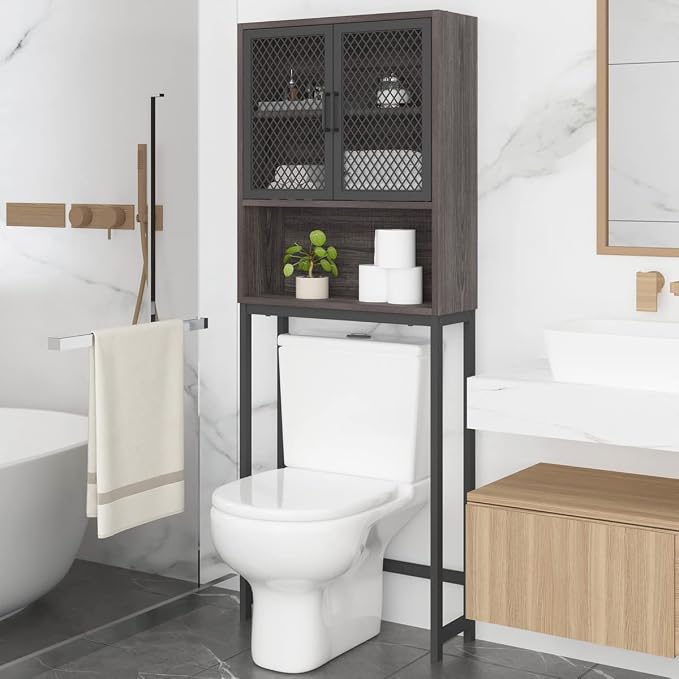 Launica Over The Toilet Storage Cabinet, Industrial Bathroom Organizer Above by LAUNICA