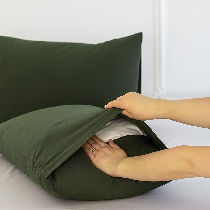 MooMee Bedding Pillowcases Pack of 2 100% Washed Cotton Linen Like Textured - Image 4