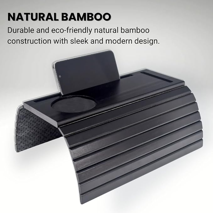 Bamboo Couch Arm Tray Table Clip-On Foldable Sofa Armrest Tray - Image 6