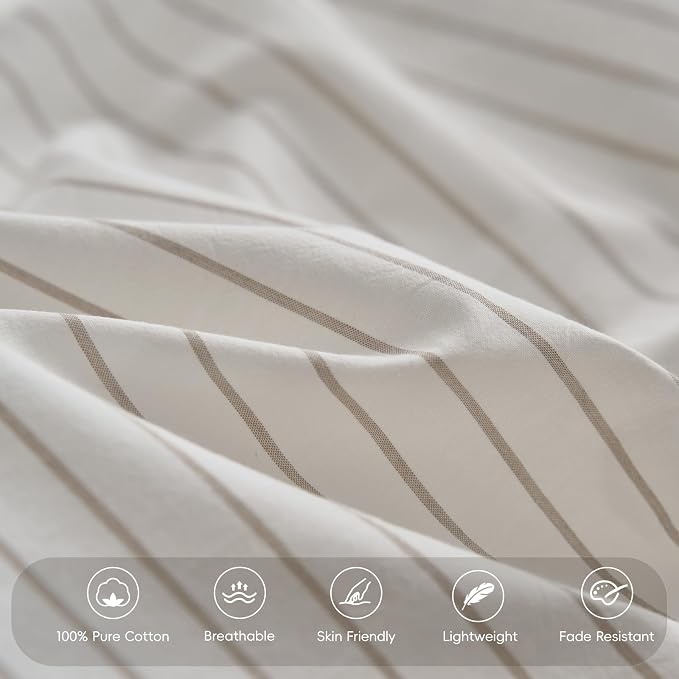 MooMee Bedding Pillowcases Striped Pack of 2 100% Washed Cotton Linen Like - Image 3