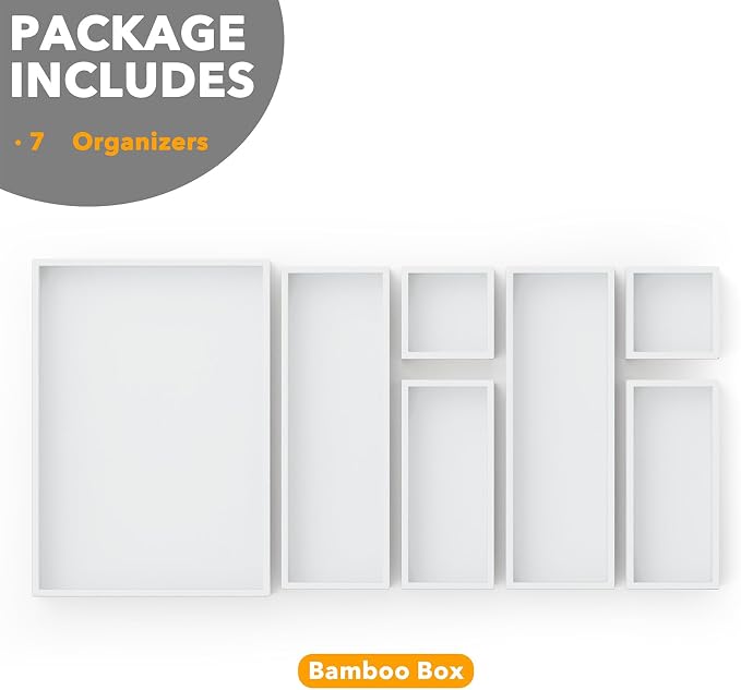SpaceAid 7-Piece Bamboo Drawer Organizer Storage Boxes Set, Wood Tray Junk - Image 6