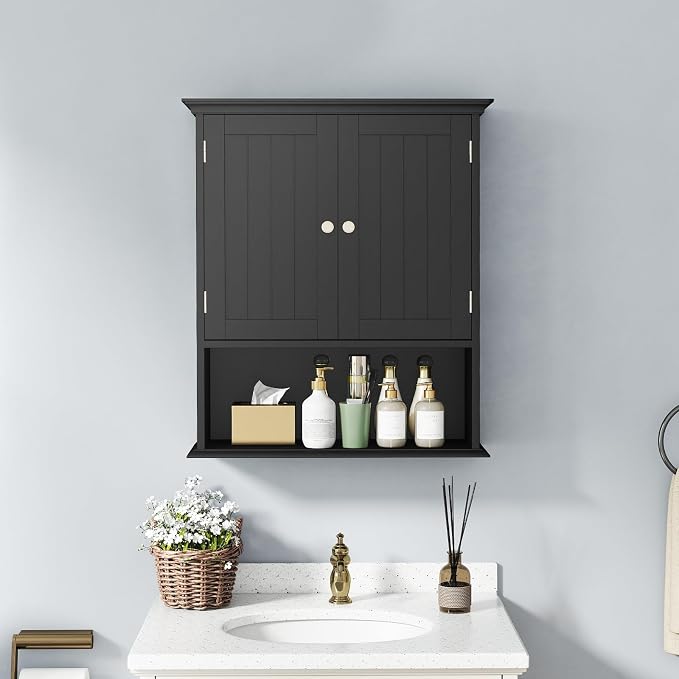 Tangkula Bathroom Wall Cabinet, Wooden Hanging Storage Cabinet - Image 4