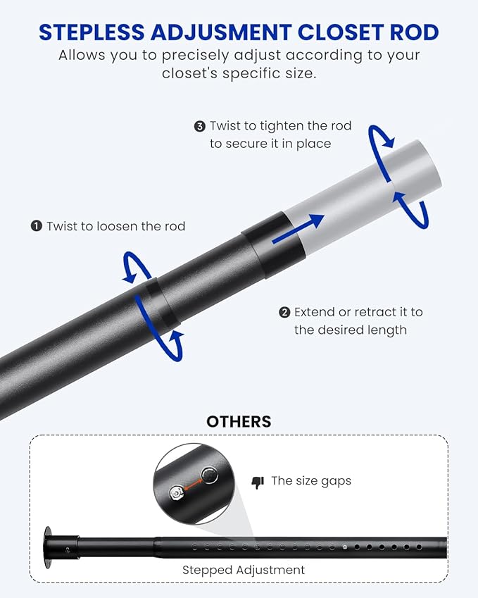 2 PACK Closet Rods for Hanging Clothes, 17 to 39 Inches Stepless Adjustable - Image 2
