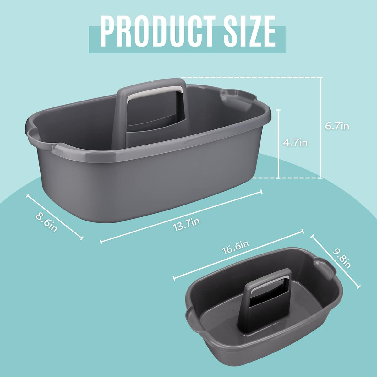 Cleaning Caddy Organizer with Handle, Gray Plastic Bucket for Cleaning
