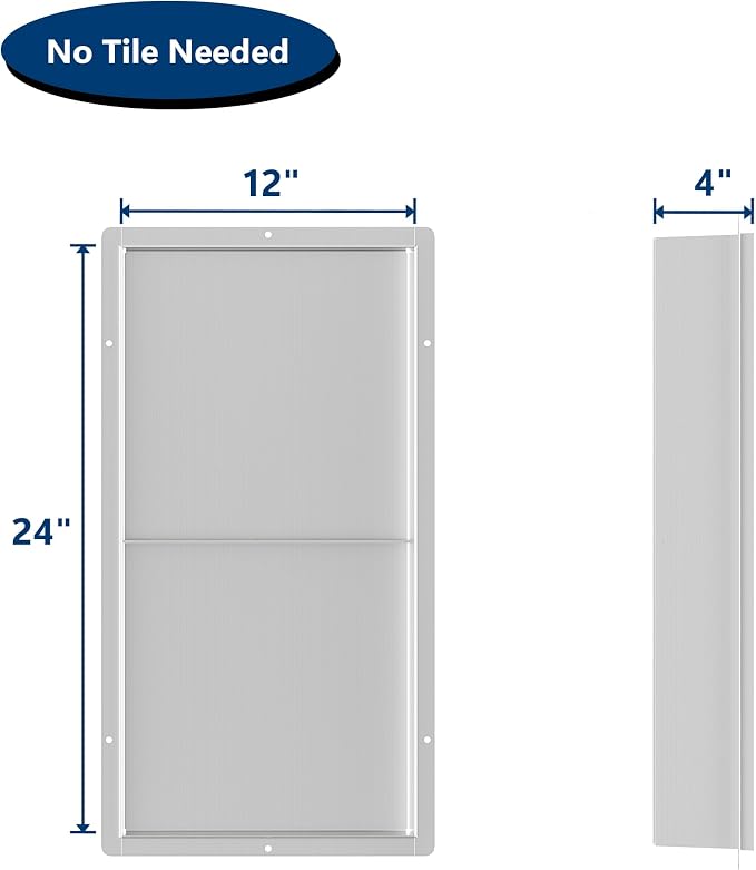 Bathroom Wall Niche, Stainless Steel Shower Niche 12" X 24", Rimless Recessed - Image 3